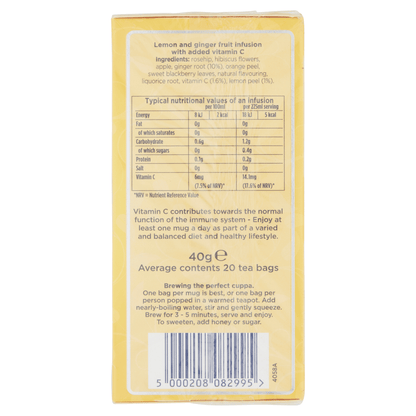 Tetley Super Fruits Immune Lemon & Ginger Tea Bags x20 - UK Food & Drink - 5000208082995