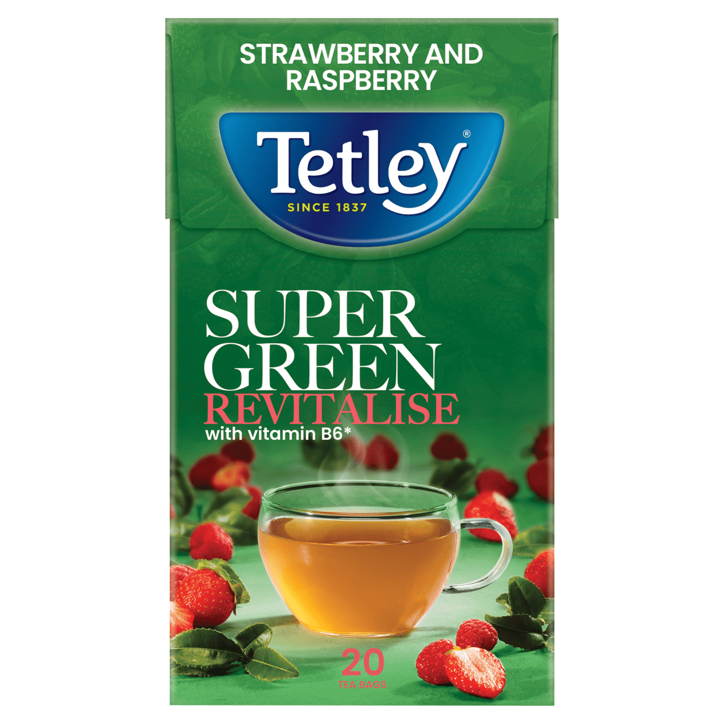 Tetley Super Green Revitalise Strawberry and Raspberry 20 Tea Bags 40g - UK Food & Drink - 5000208084951