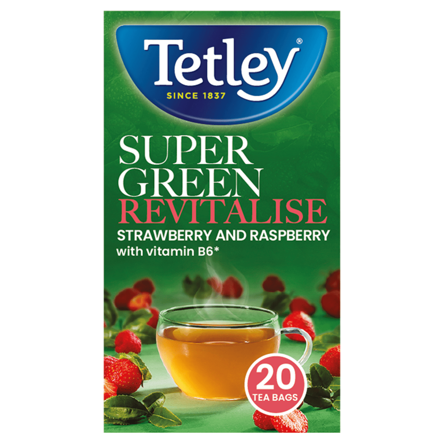 Tetley Super Green Revitalise Strawberry and Raspberry 20 Tea Bags 40g - UK Food & Drink - 5000208084951