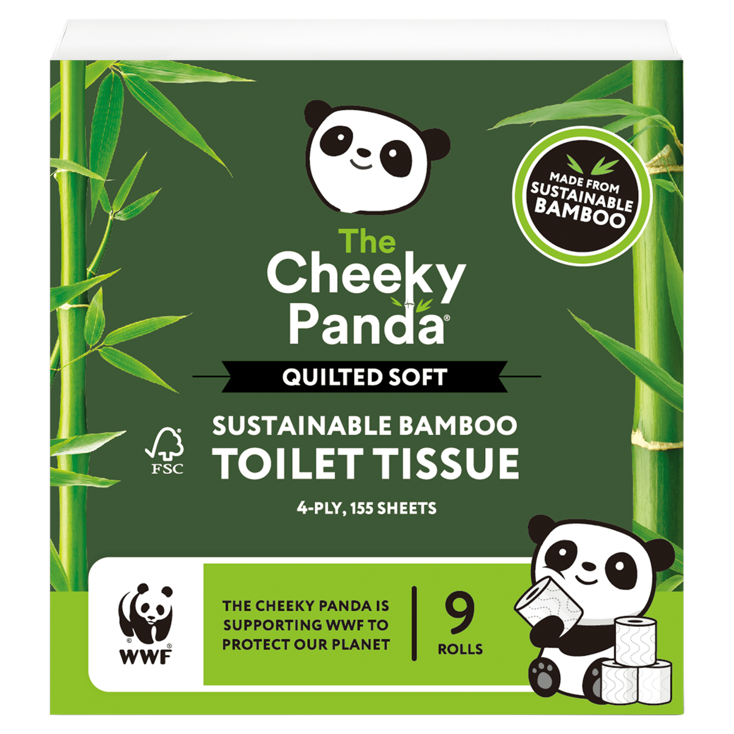 The Cheeky Panda 9 Quilted Soft Sustainable Bamboo Toilet Tissue Rolls - UK Food & Drink - 5060561631360
