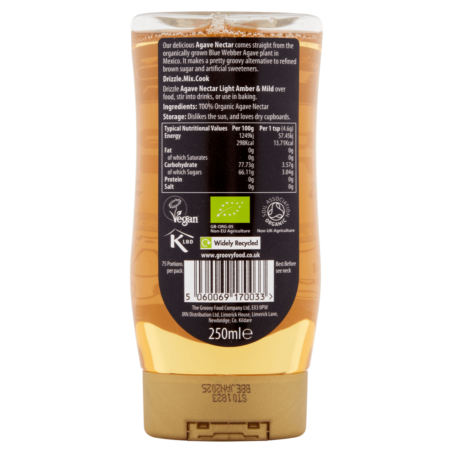 The Groovy Food Company Agave Nectar Light Amber & Mild 250ml - UK Food & Drink - 5060069170033