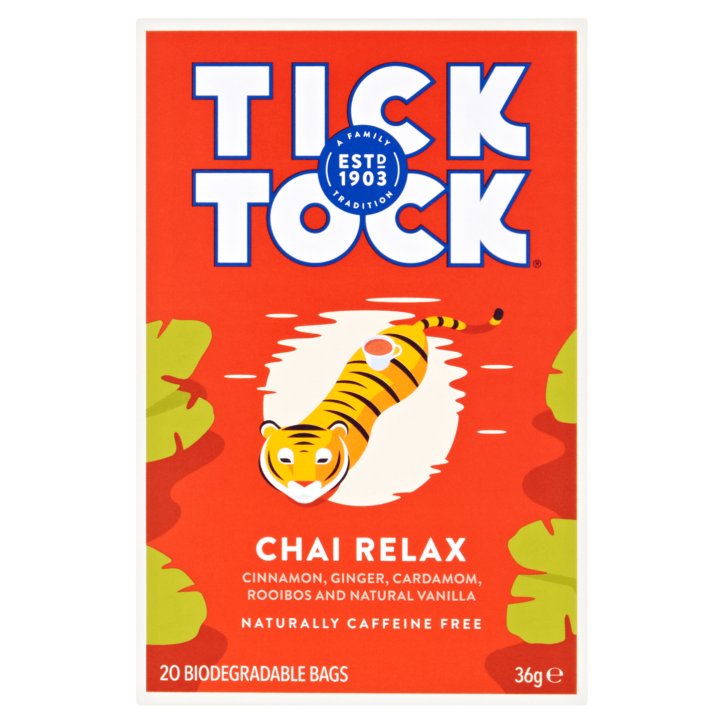 Tick Tock Chai Relax 20 Biodegradable Bags 36g - UK Food & Drink - 5032558000381