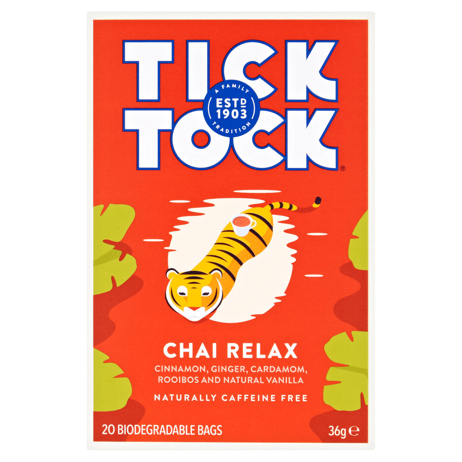 Tick Tock Chai Relax 20 Biodegradable Bags 36g - UK Food & Drink - 5032558000381