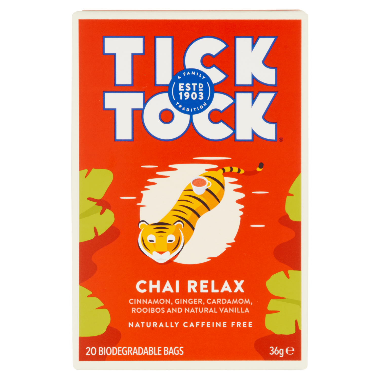 Tick Tock Chai Relax 20 Biodegradable Bags 36g - UK Food & Drink - 5032558000381