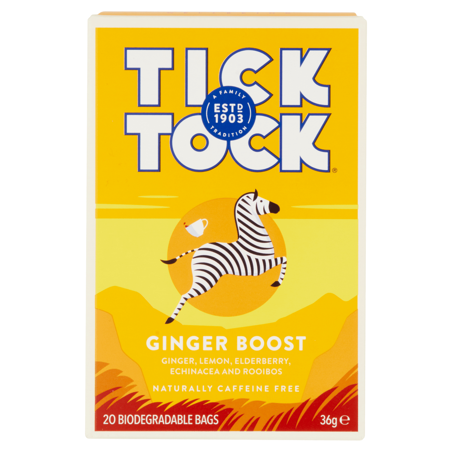 Tick Tock Ginger Boost 20 Biodegradables Bags 36g - UK Food & Drink - 5032558000374