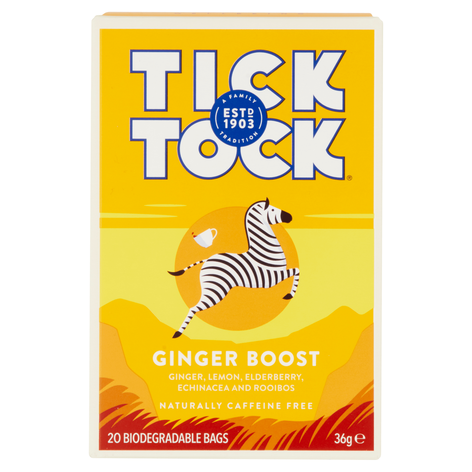 Tick Tock Ginger Boost 20 Biodegradables Bags 36g - UK Food & Drink - 5032558000374