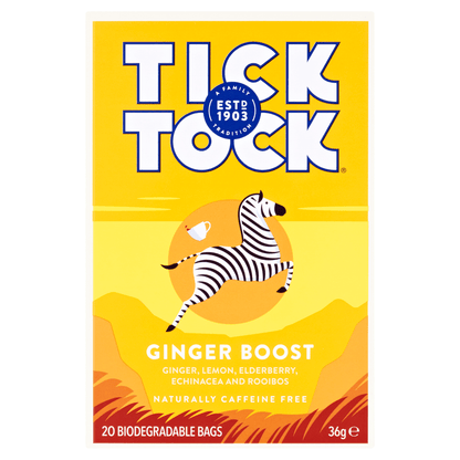 Tick Tock Ginger Boost 20 Biodegradables Bags 36g - UK Food & Drink - 5032558000374