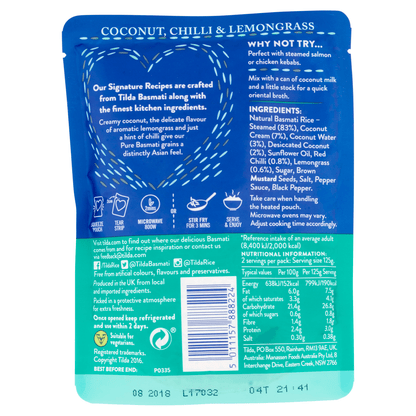 Tilda Coconut, Chilli & Lemongrass Basmati Rice 250g - UK Food & Drink - 5011157888224
