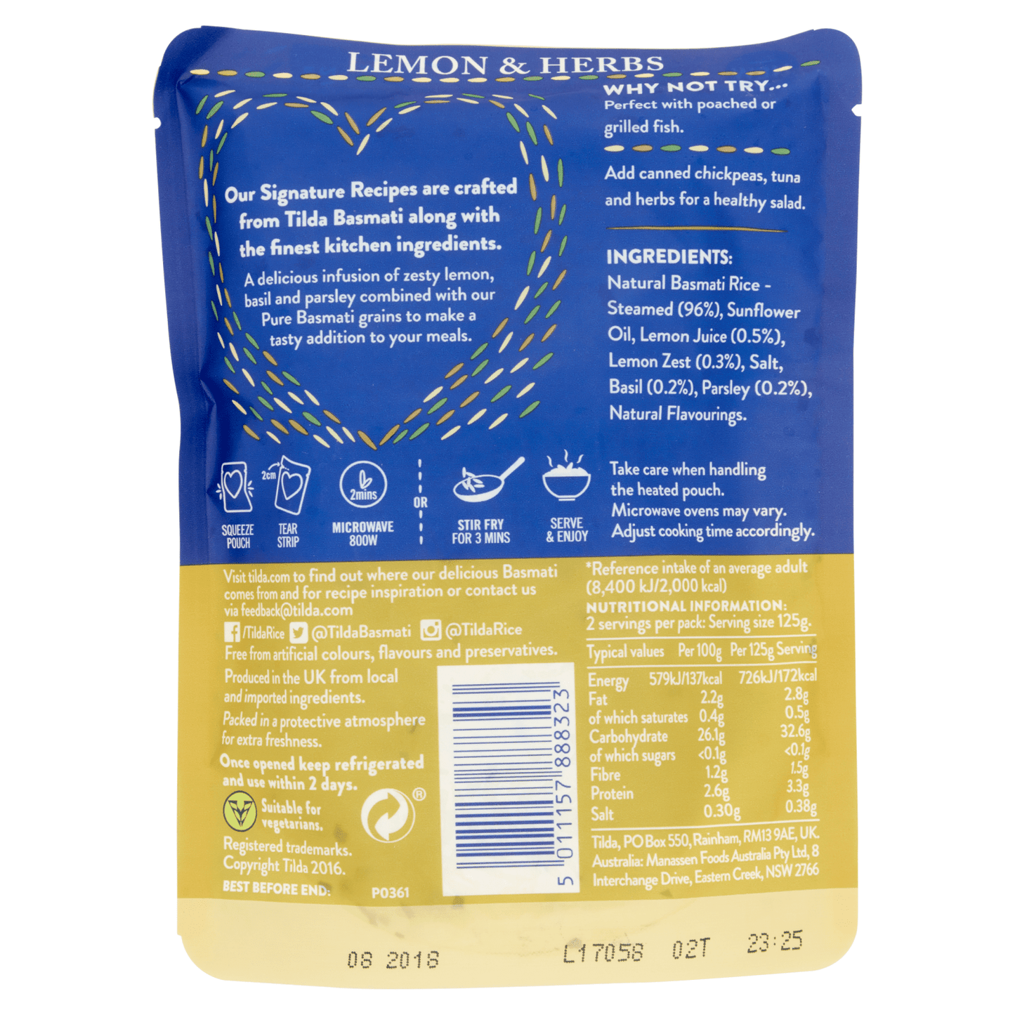Tilda Microwave Lemon & Herbs Basmati Rice 250g - UK Food & Drink - 5011157888323