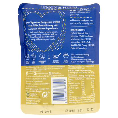 Tilda Microwave Lemon & Herbs Basmati Rice 250g - UK Food & Drink - 5011157888323