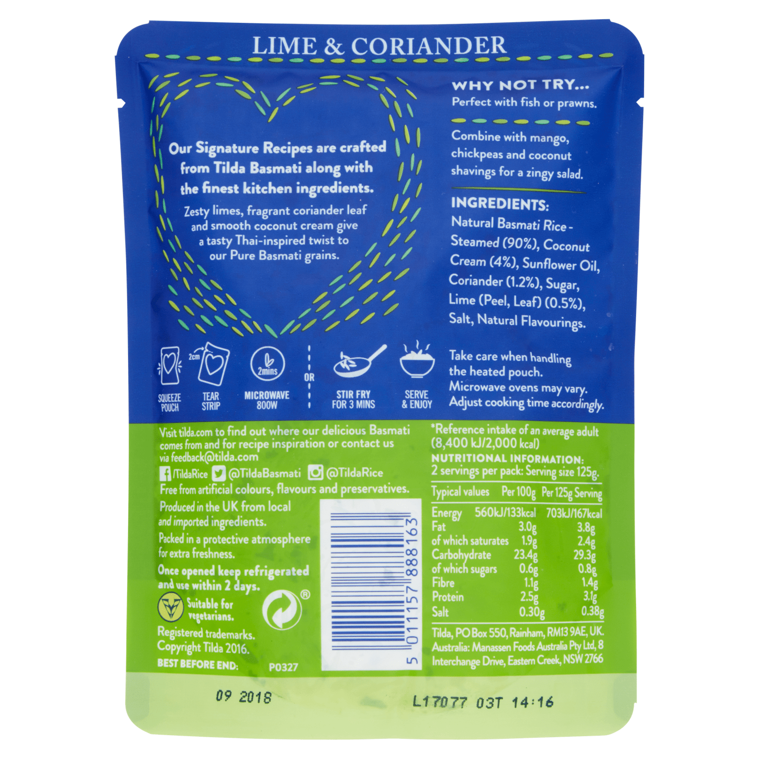 Tilda Microwave Lime and Coriander Basmati Rice 250g - UK Food & Drink - 5011157888163
