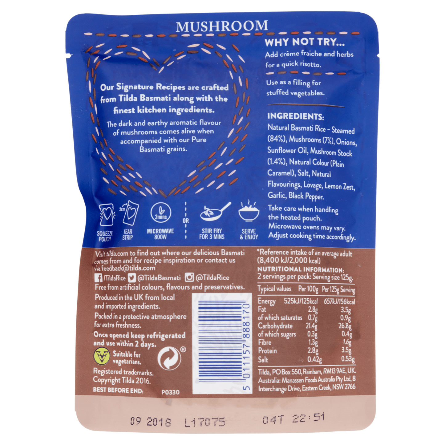 Tilda Microwave Mushroom Basmati Rice 250g - UK Food & Drink - 5011157888170