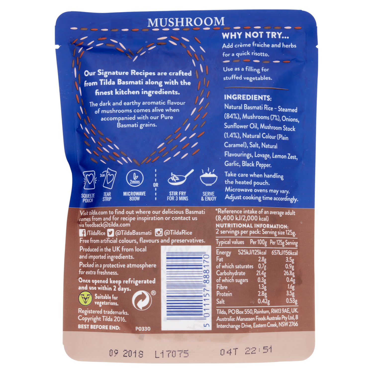 Tilda Microwave Mushroom Basmati Rice 250g - UK Food & Drink - 5011157888170