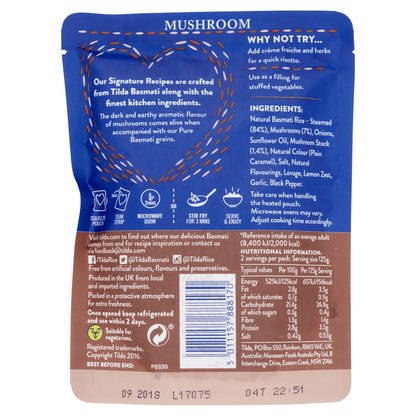 Tilda Microwave Mushroom Basmati Rice 250g - UK Food & Drink - 5011157888170