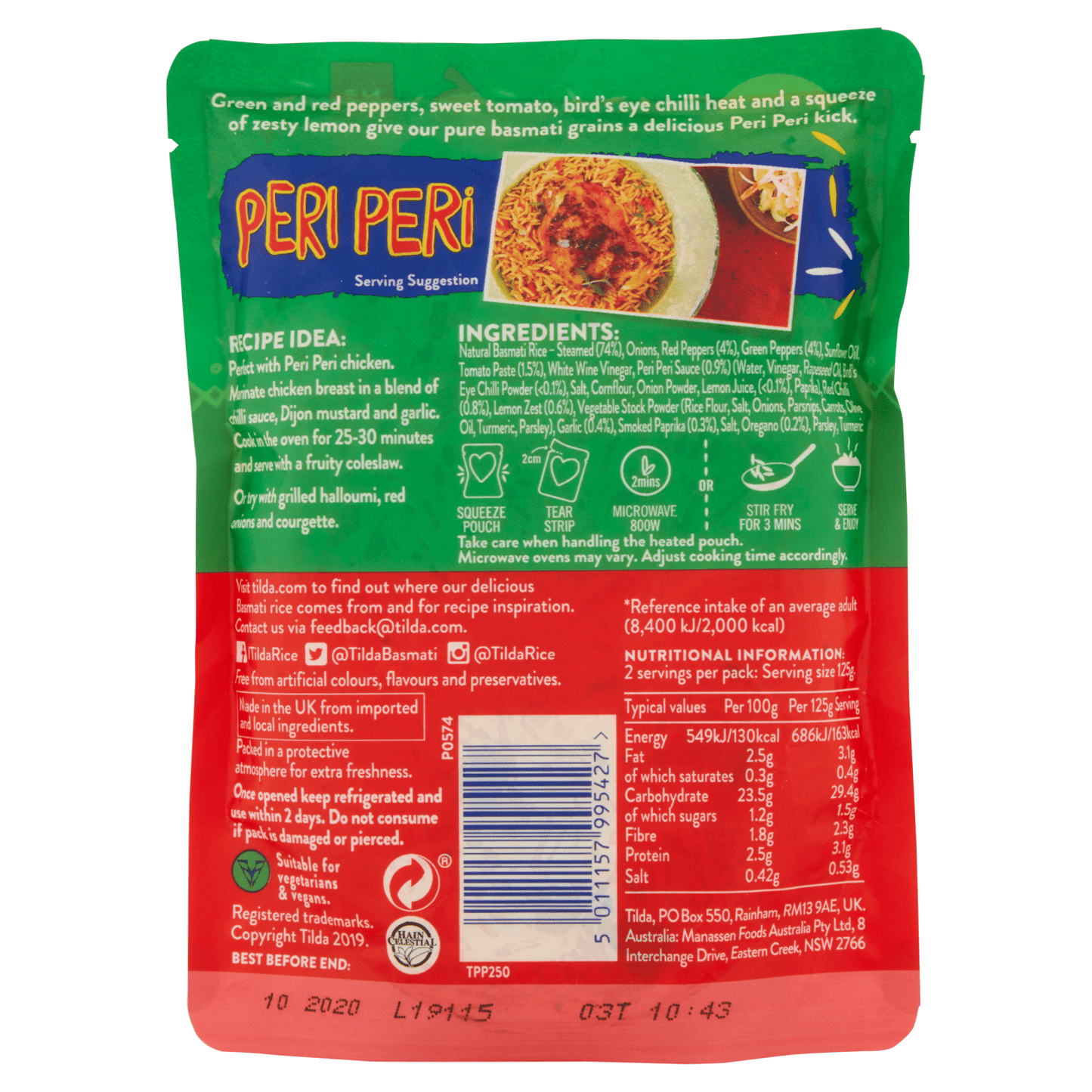 Tilda Microwave Peri Peri Basmati Rice 250g - UK Food & Drink - 5011157995427