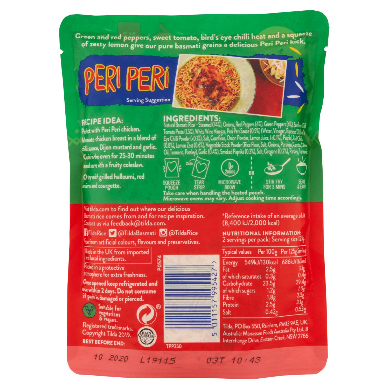 Tilda Microwave Peri Peri Basmati Rice 250g - UK Food & Drink - 5011157995427
