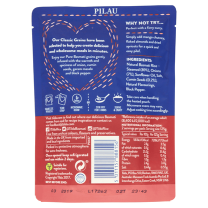 Tilda Microwave Pilau Basmati Rice 250g - UK Food & Drink - 5011157888156
