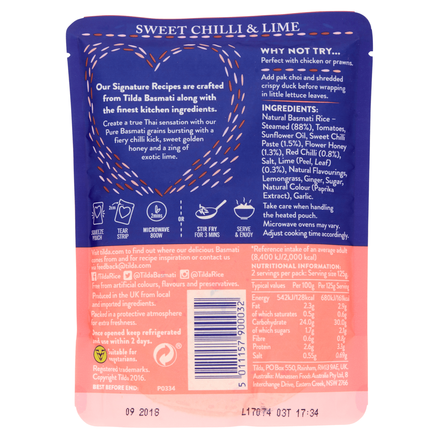 Tilda Microwave Sweet Chilli and Lime Basmati Rice 250g - UK Food & Drink - 5011157900032