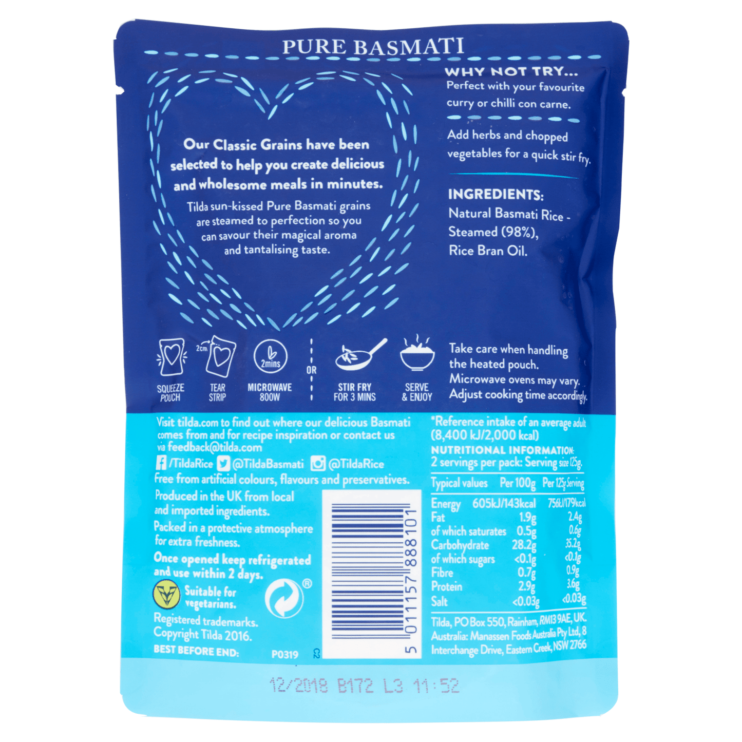 Tilda Pure Microwave Basmati Rice Classics 250g - UK Food & Drink - 5011157888101