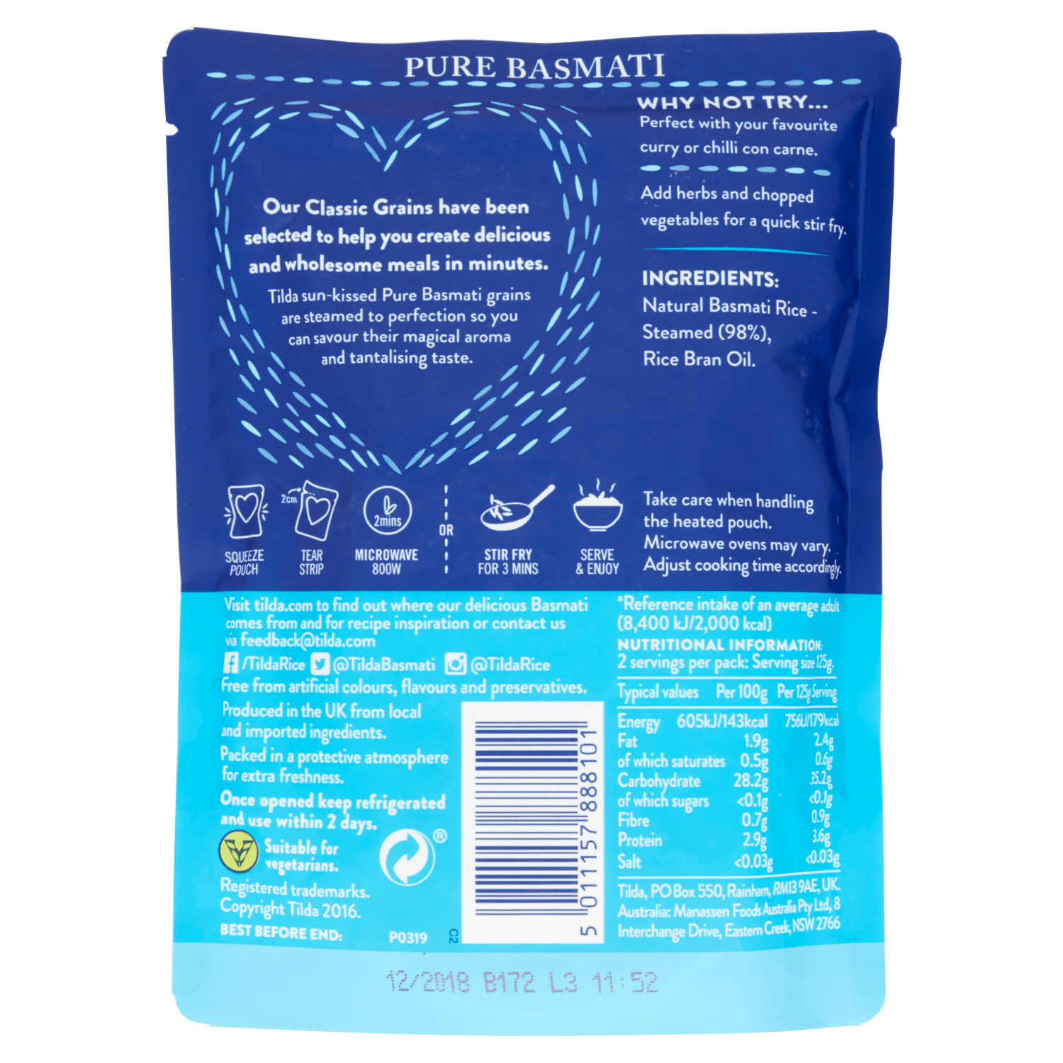 Tilda Pure Microwave Basmati Rice Classics 250g - UK Food & Drink - 5011157888101