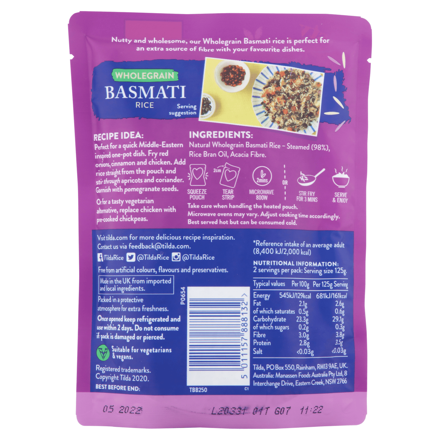 Tilda Wholegrain Basmati Rice 250g - UK Food & Drink - 5011157888132