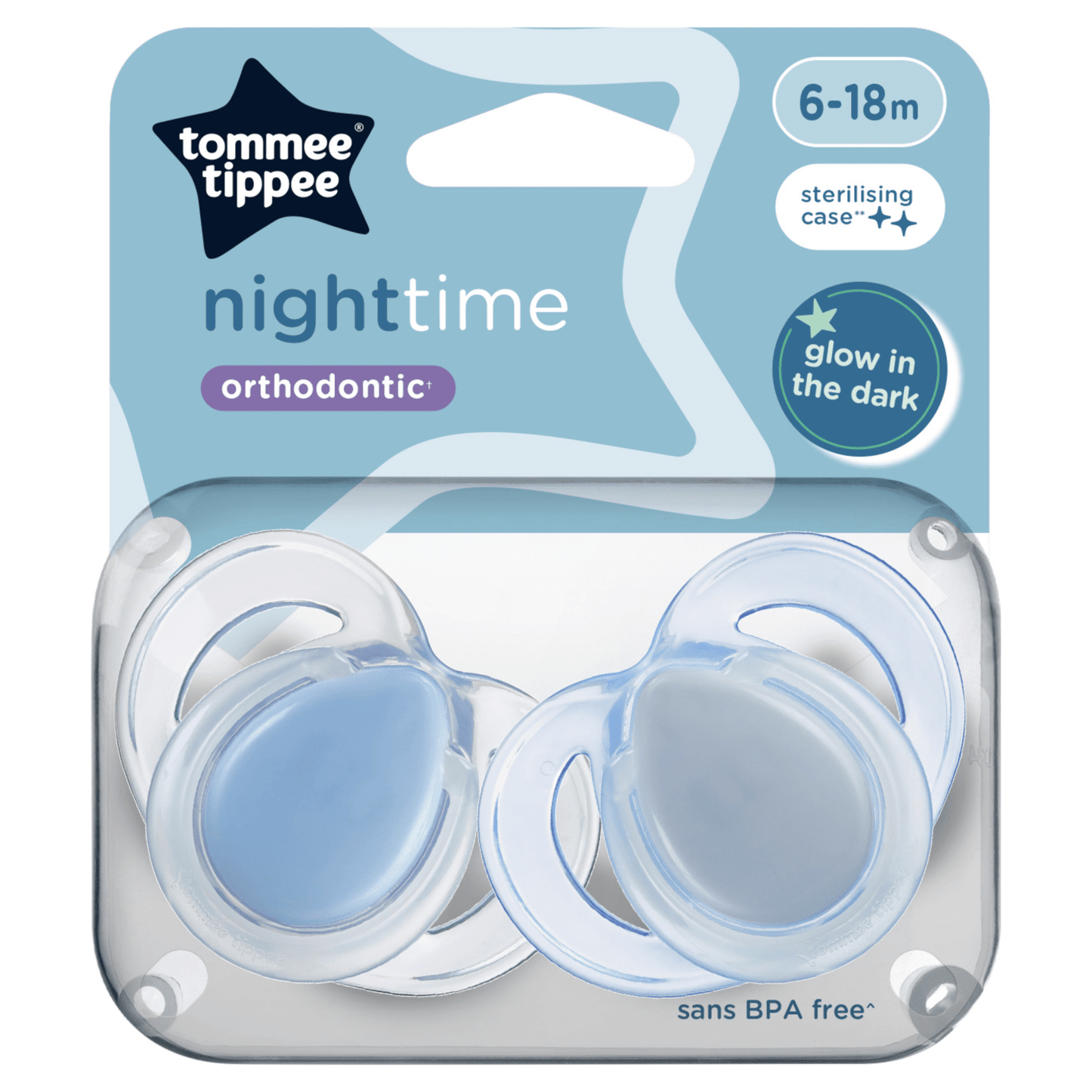 Tommee Tippee 2x Nighttime Soothers, Glow in the Dark, Steriliser Pod, 6 - 18m - UK Food & Drink - 5010415333629