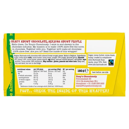 Tony's 32 % Almond Honey Nougat Chocolate Bar 180g - UK Food & Drink - 8717677339976