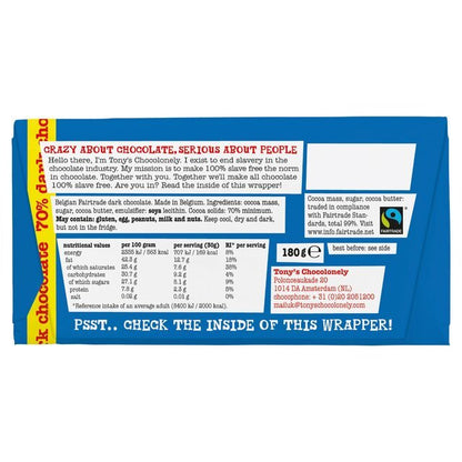 Tony's 70% Dark Chocolate 180g - UK Food & Drink - 8717677339990