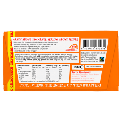 Tony's Chocolonely Caramel Sea Salt Milk Chocolate 180g - UK Food & Drink - 8717677339938