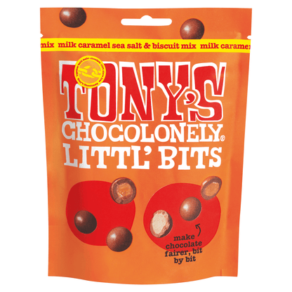 Tony's Chocolonely Littl' Bits Milk Caramel Sea Salt & Biscuit Mix 100g - UK Food & Drink - 8719956494437