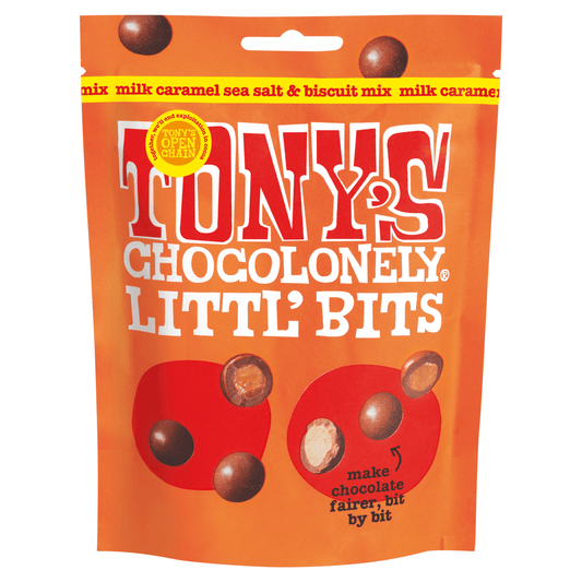 Tony's Chocolonely Littl' Bits Milk Caramel Sea Salt & Biscuit Mix 100g - UK Food & Drink - 8719956494437