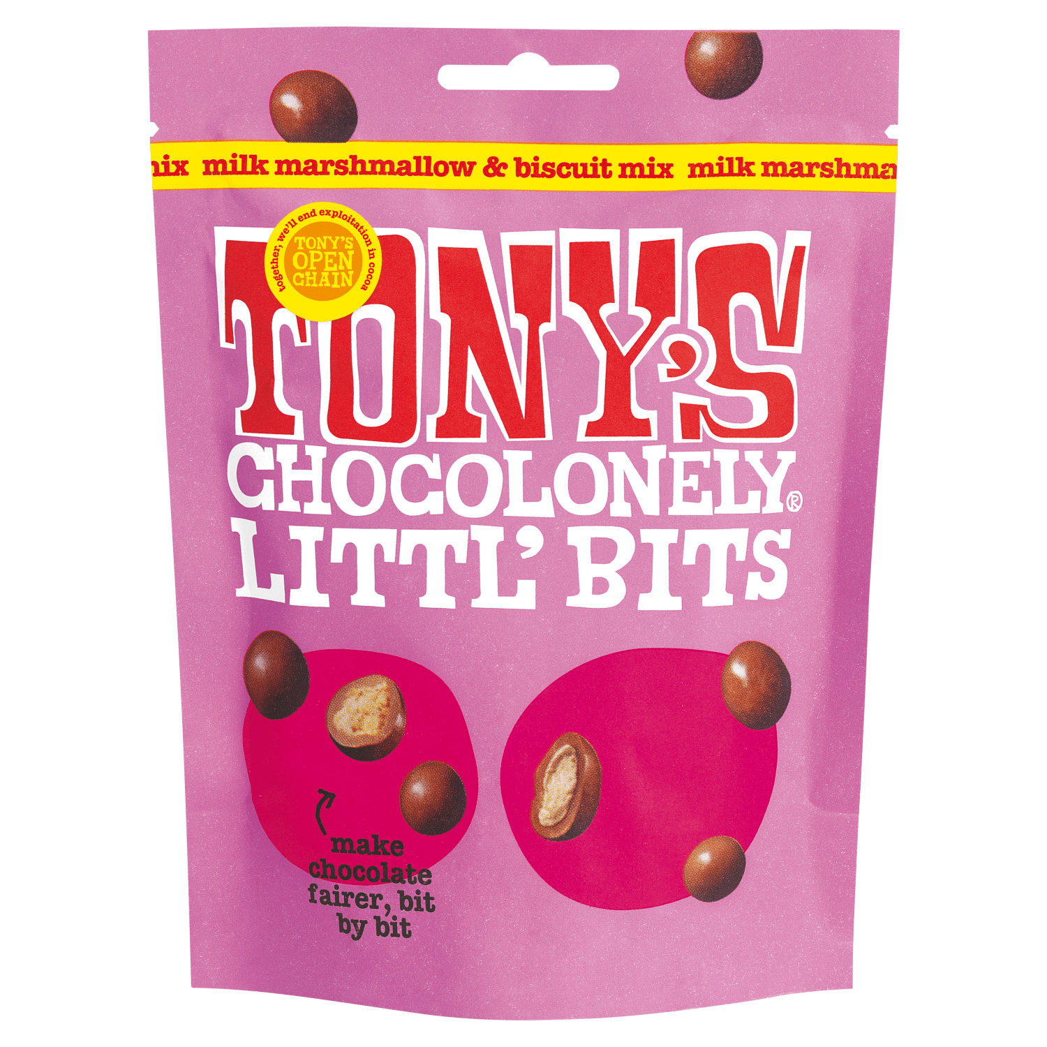 Tony's Chocolonely Littl' Bits Milk Marshmallow & Biscuit Mix 100g - UK Food & Drink - 8719956496622