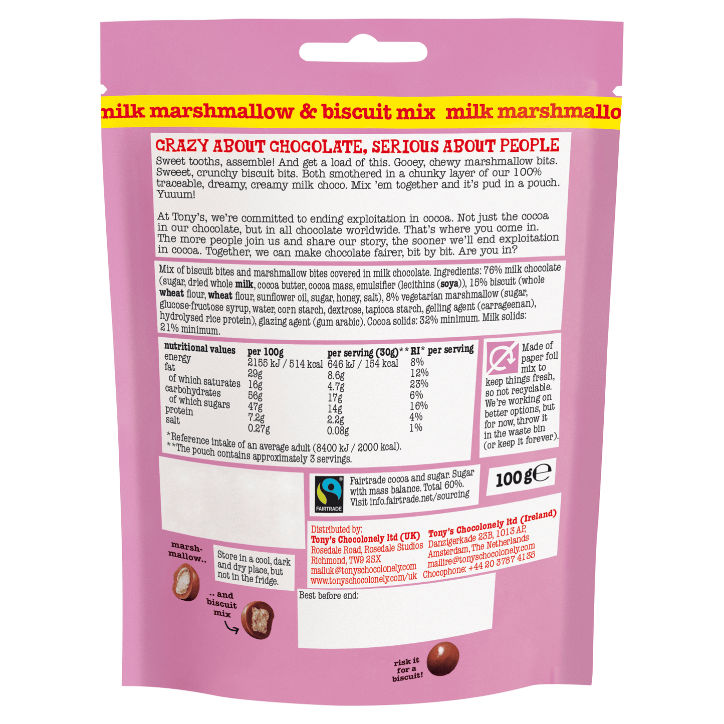 Tony's Chocolonely Littl' Bits Milk Marshmallow & Biscuit Mix 100g - UK Food & Drink - 8719956496622