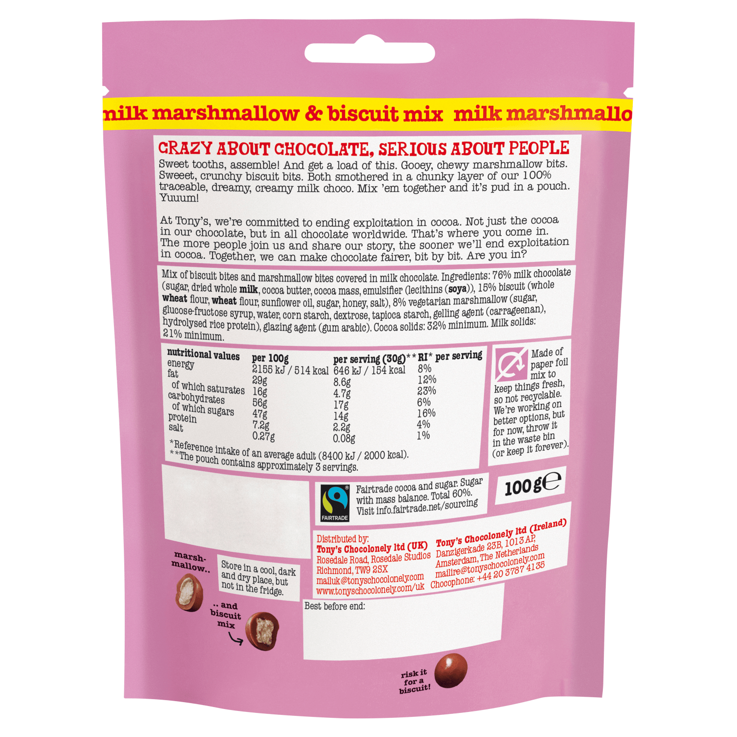 Tony's Chocolonely Littl' Bits Milk Marshmallow & Biscuit Mix 100g - UK Food & Drink - 8719956496622