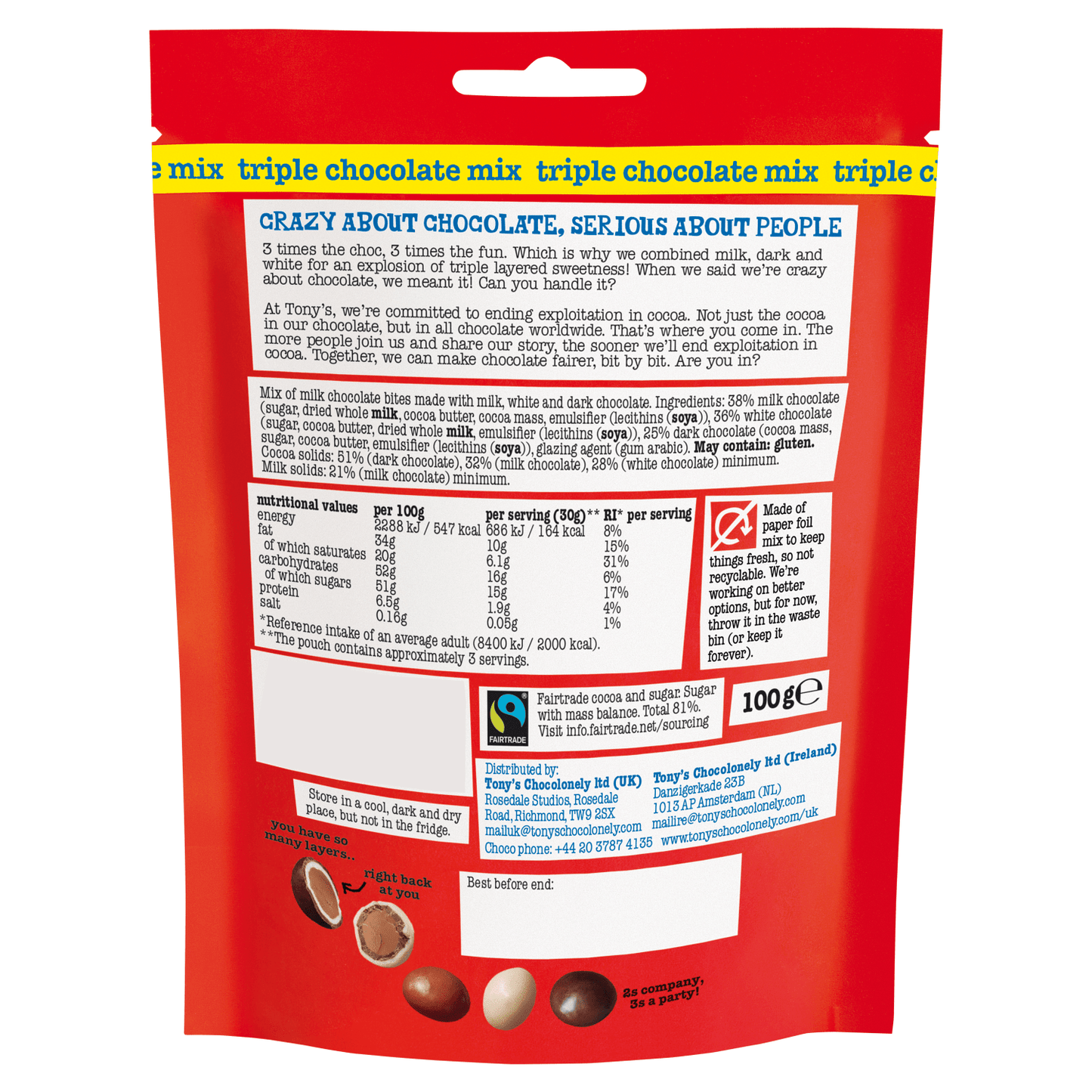 Tony's Chocolonely Littl' Bits Triple Chocolate Mix 100g - UK Food & Drink - 8719956494451