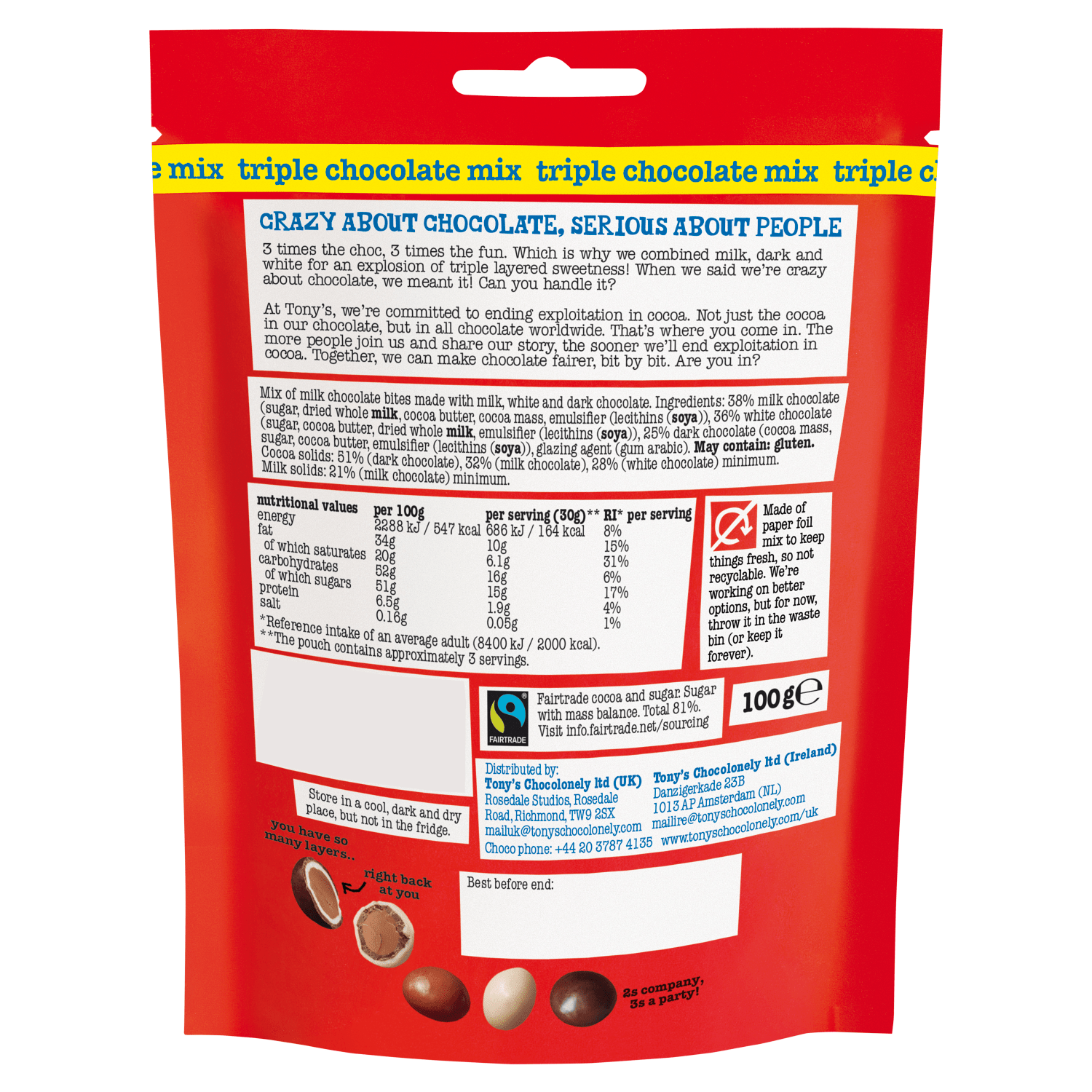 Tony's Chocolonely Littl' Bits Triple Chocolate Mix 100g - UK Food & Drink - 8719956494451