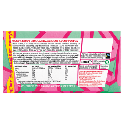 Tony's Chocolonely Milk Chocolate with Caramel, Pretzel, Almond, Nougat and Sea Salt 180g - UK Food & Drink - 8720701144538