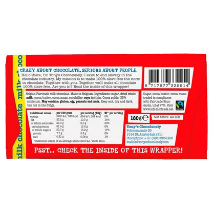 Tony's Milk Chocolate Bar 180g - UK Food & Drink - 8717677339914