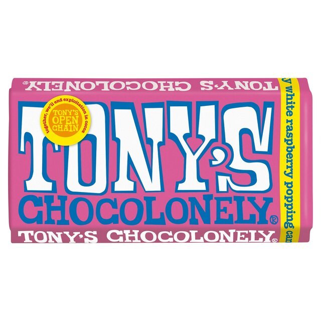 Tony's White Chocolate Raspberry Popping Candy Chocolate Bar 180g - UK Food & Drink - 8719956491559