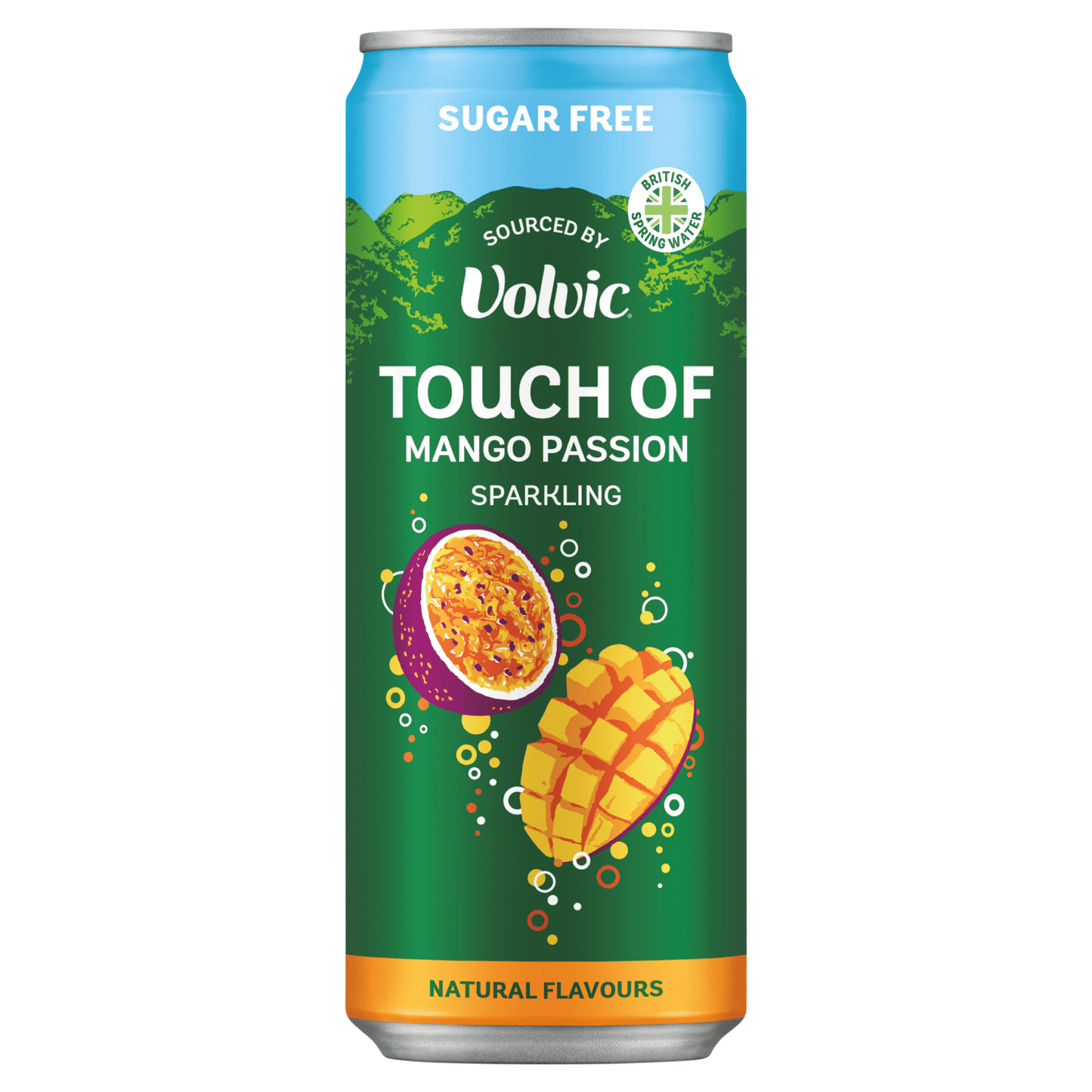 Touch of Mango Passion Sparkling Sugar Free Flavoured Water sourced by Volvic 330ml - UK Food & Drink - 5050432003624