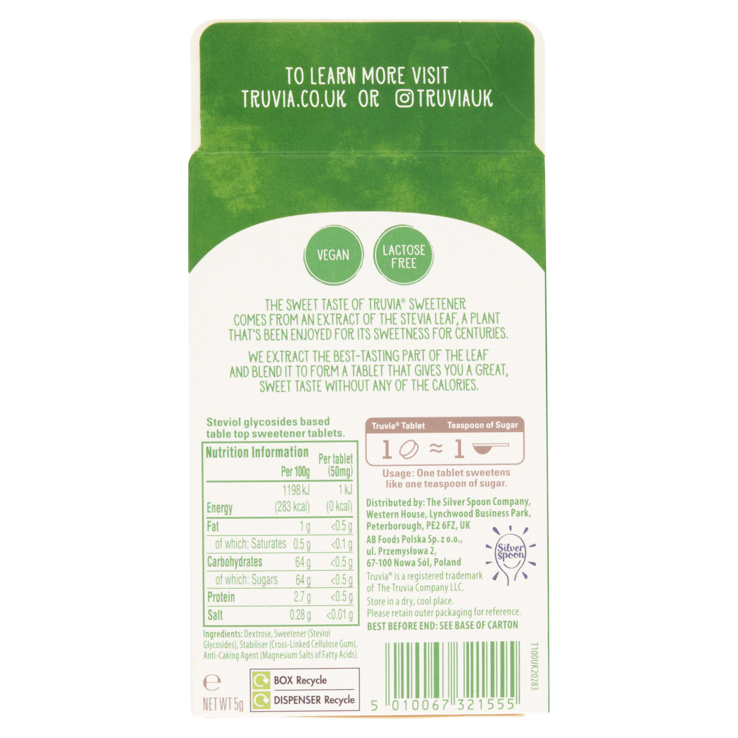 Truvia Calorie - Free Sweetener Tablets from Stevia Leaf Extract 100 Tablets 5g - UK Food & Drink - 5010067321555