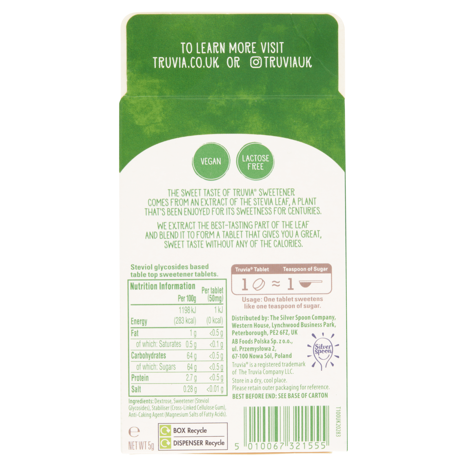 Truvia Calorie - Free Sweetener Tablets from Stevia Leaf Extract 100 Tablets 5g - UK Food & Drink - 5010067321555