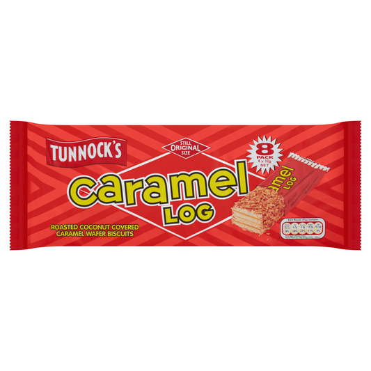 Tunnock's Caramel Log Roasted Coconut Covered Caramel Wafer Biscuits 8 x 32g - UK Food & Drink - 5010975075076
