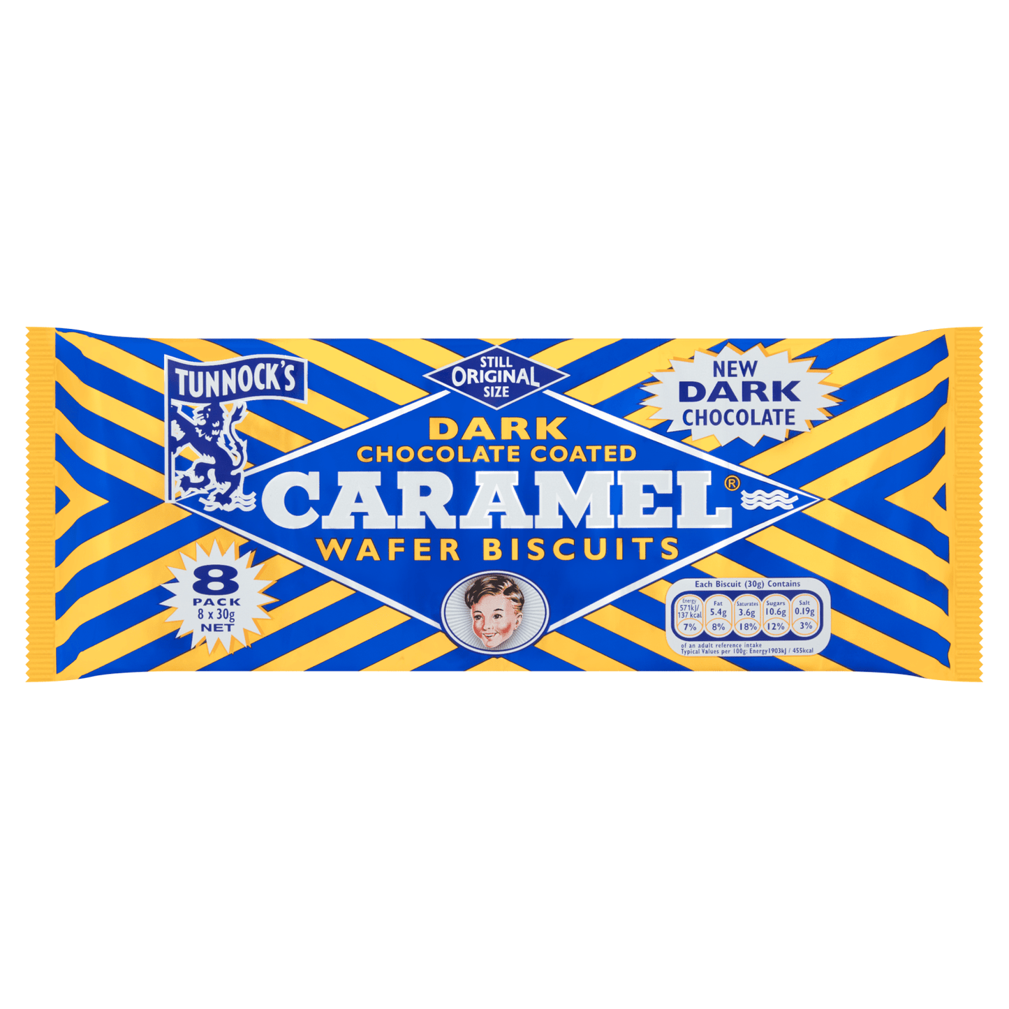 Tunnock's Dark Chocolate Coated Caramel Wafer Biscuits 8 x 30g - UK Food & Drink - 5010975088205