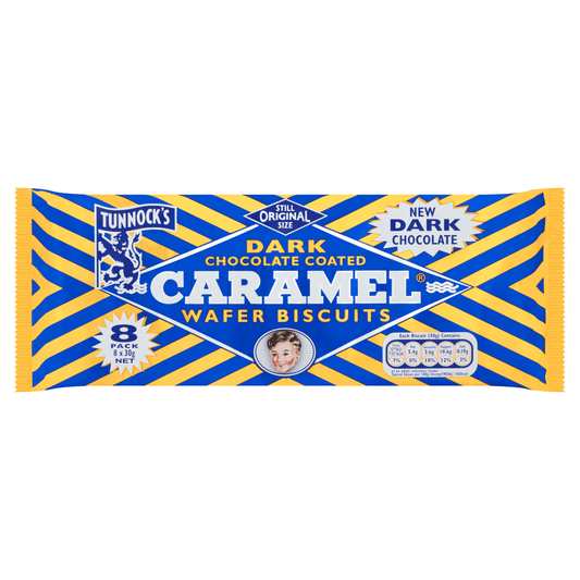 Tunnock's Dark Chocolate Coated Caramel Wafer Biscuits 8 x 30g - UK Food & Drink - 5010975088205