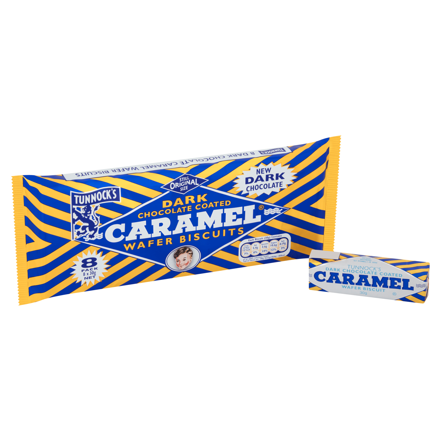 Tunnock's Dark Chocolate Coated Caramel Wafer Biscuits 8 x 30g - UK Food & Drink - 5010975088205