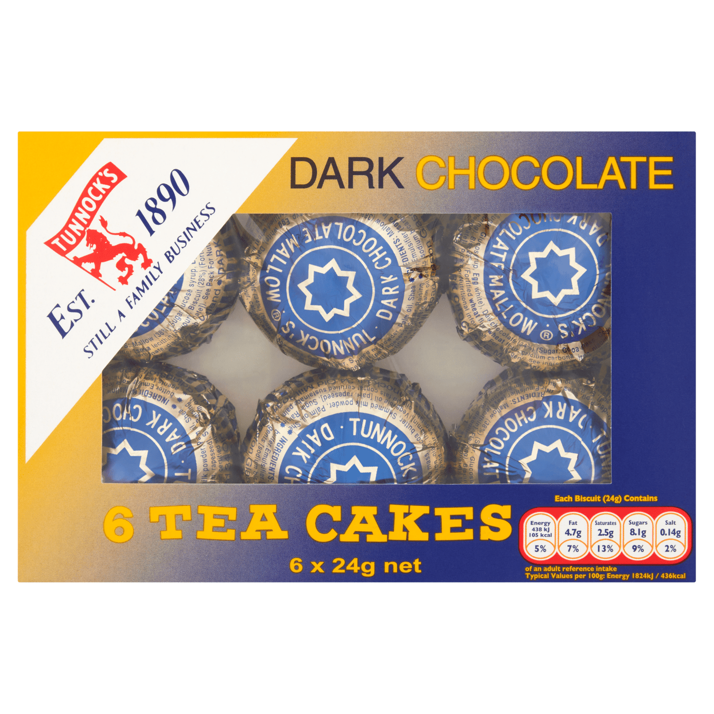 Tunnock's Dark Chocolate Tea Cakes 6 x 24g - UK Food & Drink - 5010975088243
