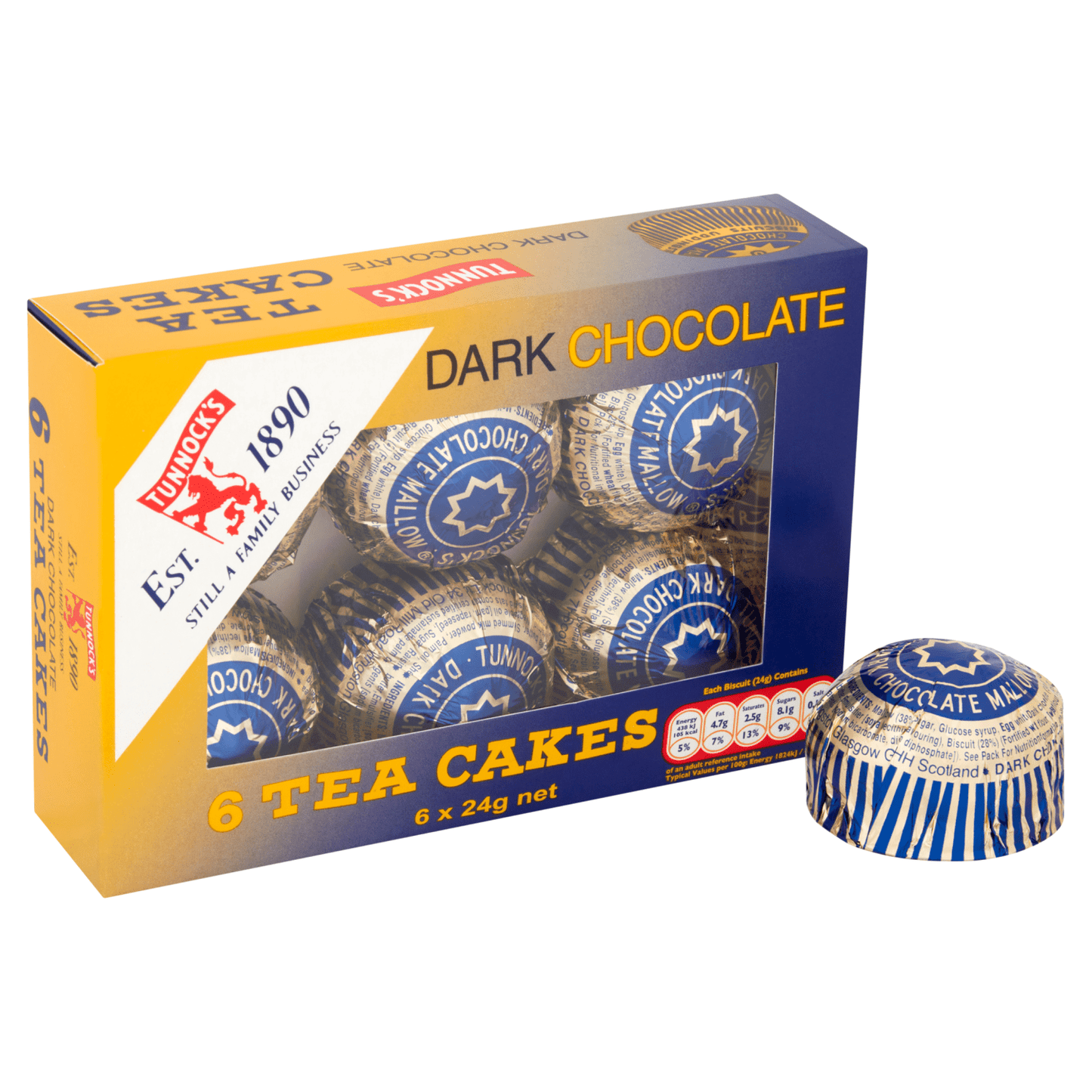 Tunnock's Dark Chocolate Tea Cakes 6 x 24g - UK Food & Drink - 5010975088243