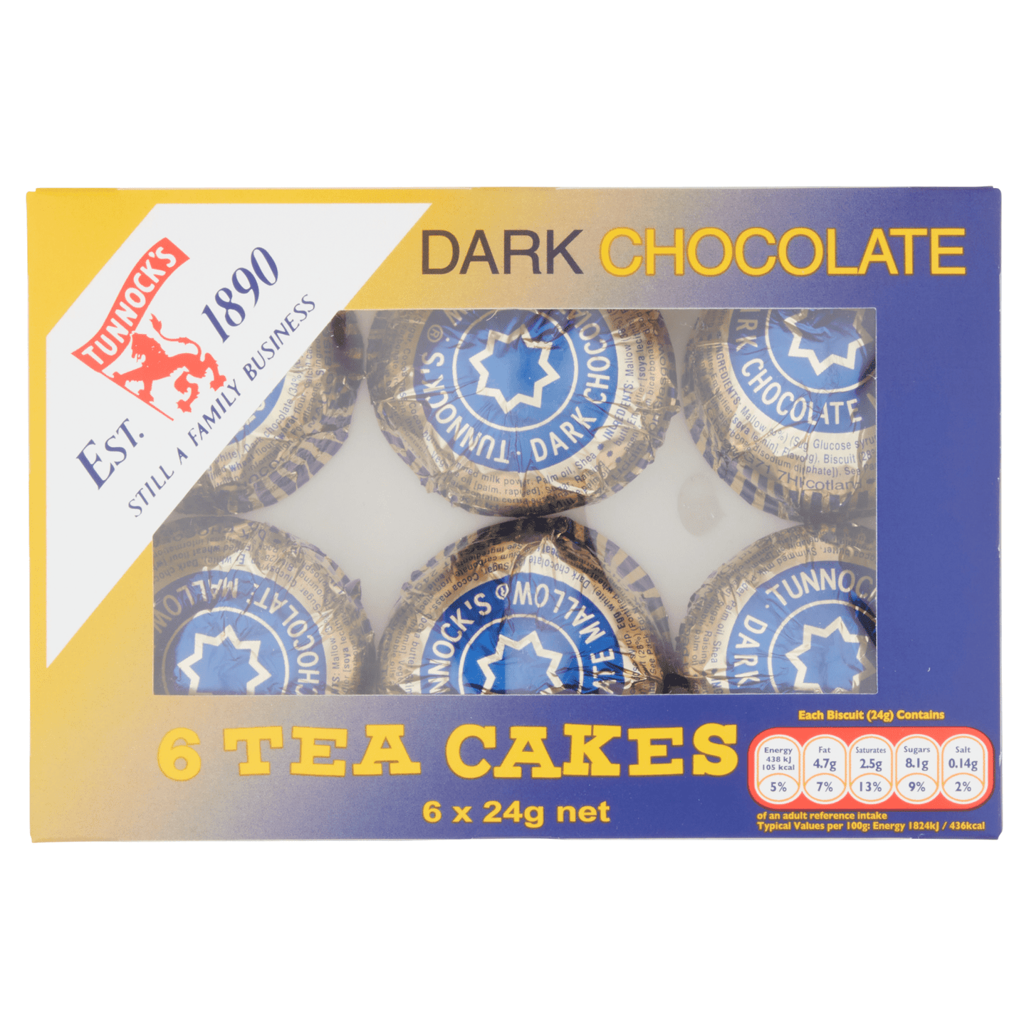 Tunnock's Dark Chocolate Tea Cakes 6 x 24g - UK Food & Drink - 5010975088243