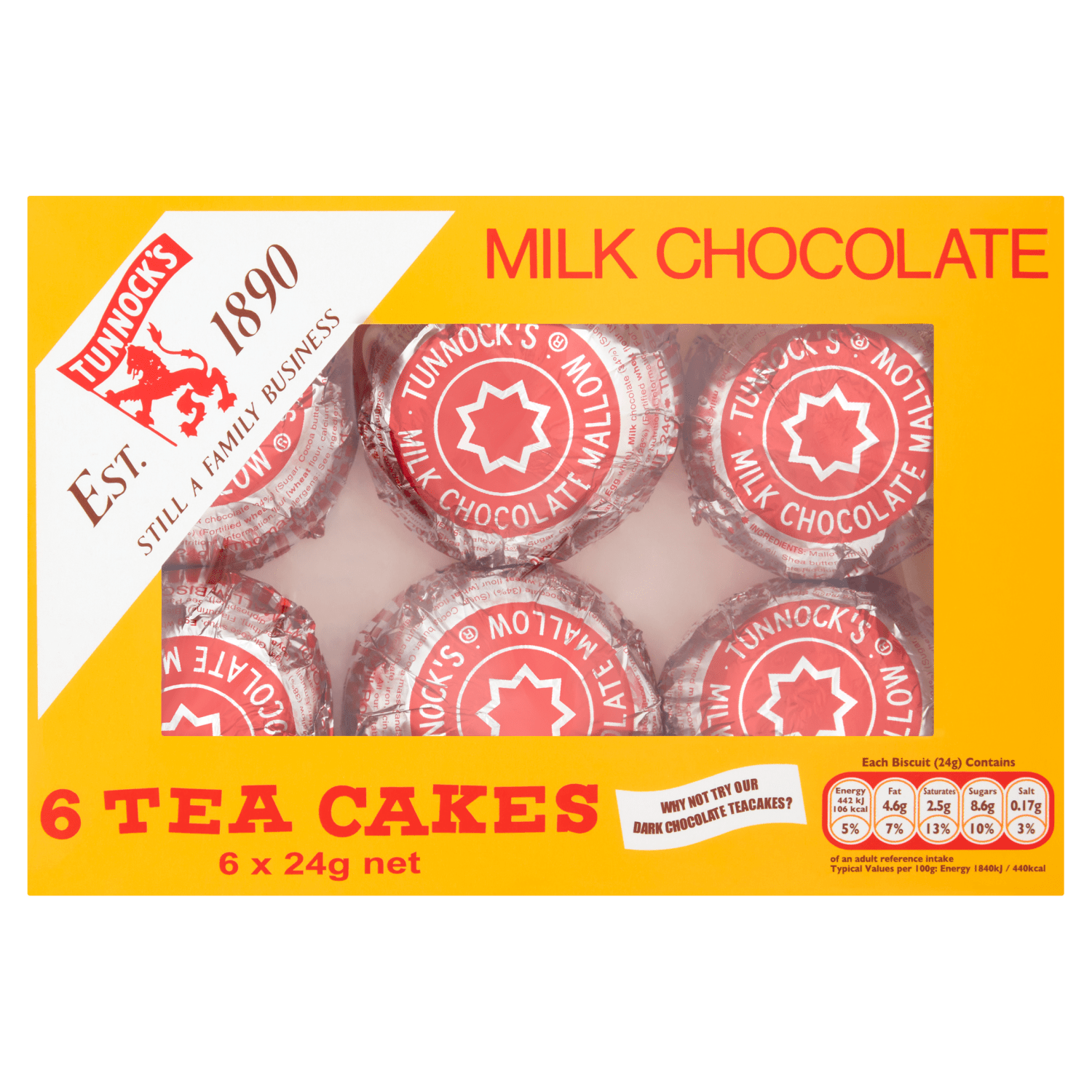 Tunnock's Milk Chocolate Tea Cakes 6 x 24g - UK Food & Drink - 5010975030020